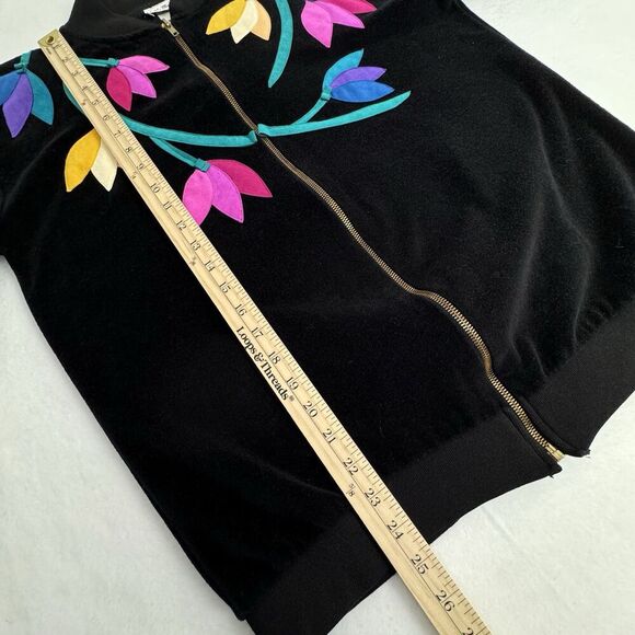 Vintage Ella Manfredi Women's Velour Track Jacket Small Black Floral USA Granny - Picture 11 of 13